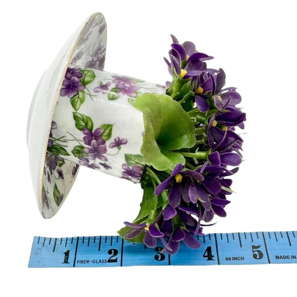 Vtg Inarco E-563 Porcelain Violet Floral Cup Saucer Figurine Flowers Gold Accent - Picture 6 of 10